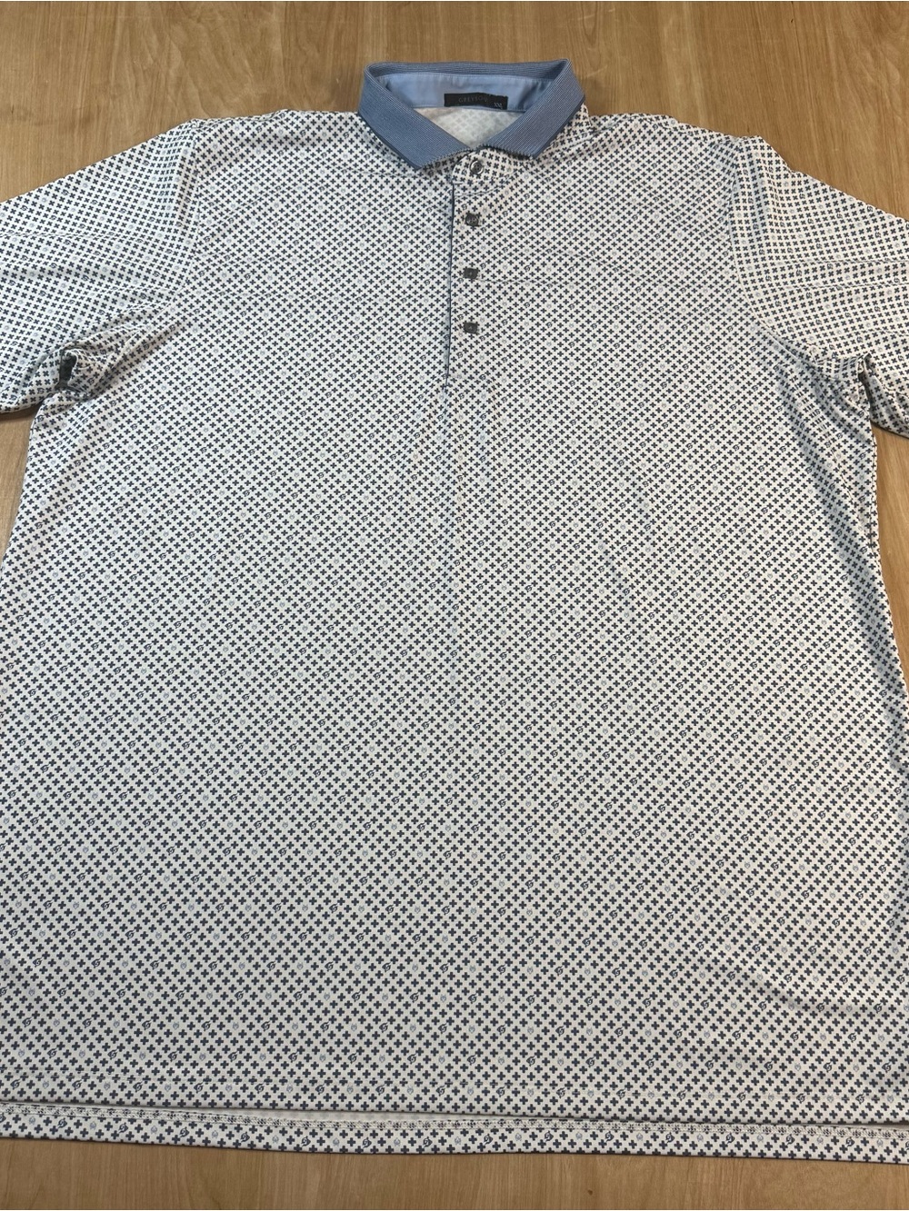 Greyson Mens Blue White Geometric Short Sleeve Collared Button Polo Shirt 2XL